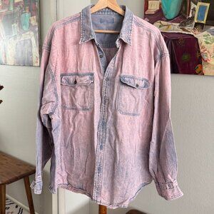 RCYCLD - Distressed Pink Acid Wash Denim Shirt
